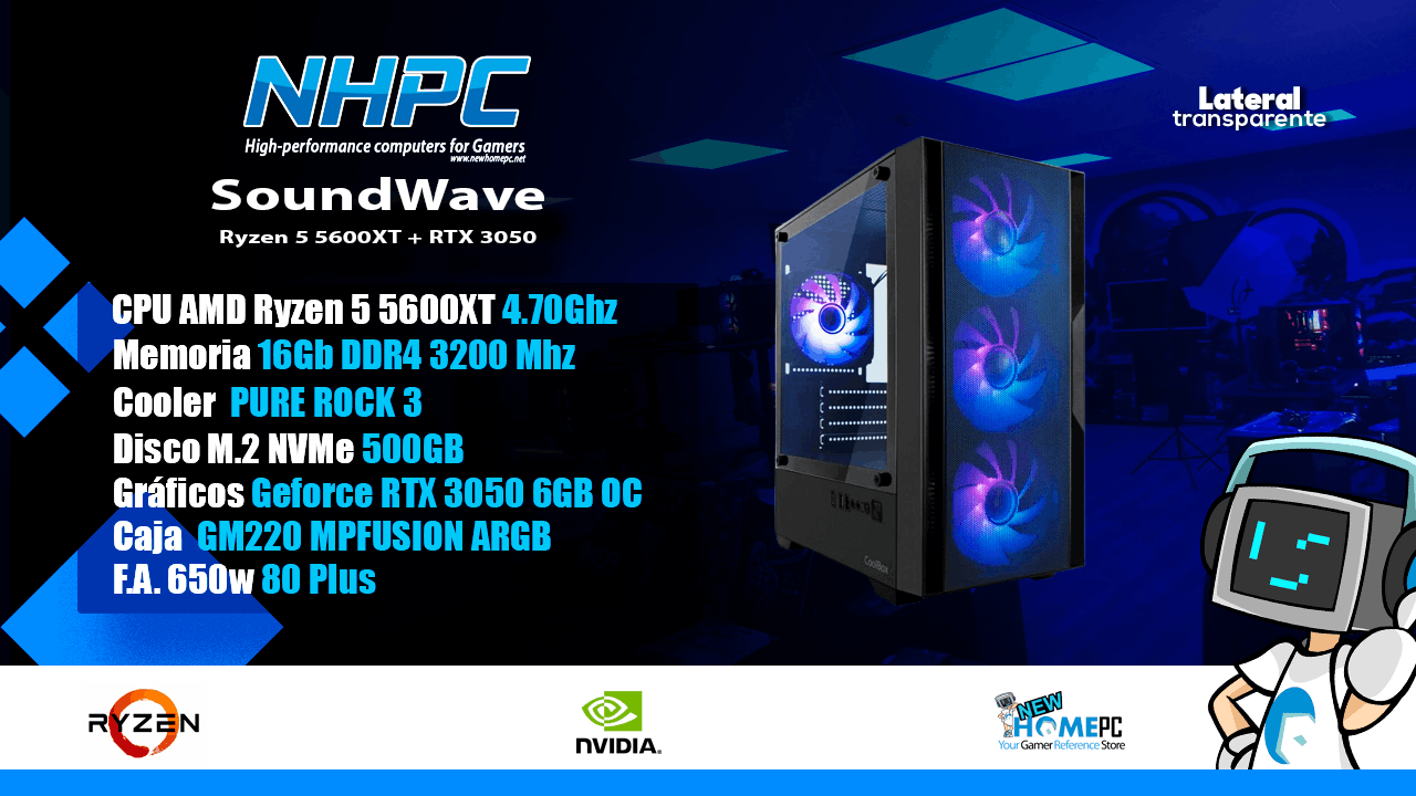 Pc Gaming NHPC SoundWave AMD R5 5600XT / RTX3050 / 16GB / M2 Nvme 500GB